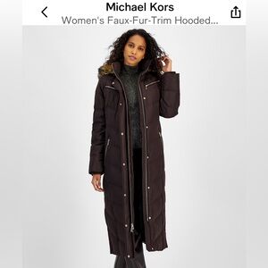 Michael Kors faux fur trim hooded maxi puffer coat
